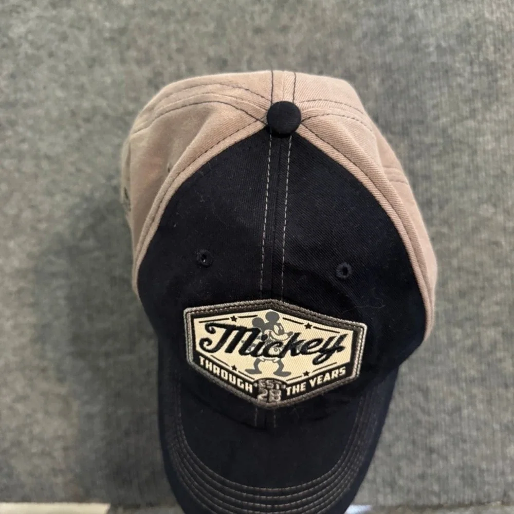 Disney Parks Mickey Through The Years Hat Navy Tan Adjustable Baseball Cap Mens